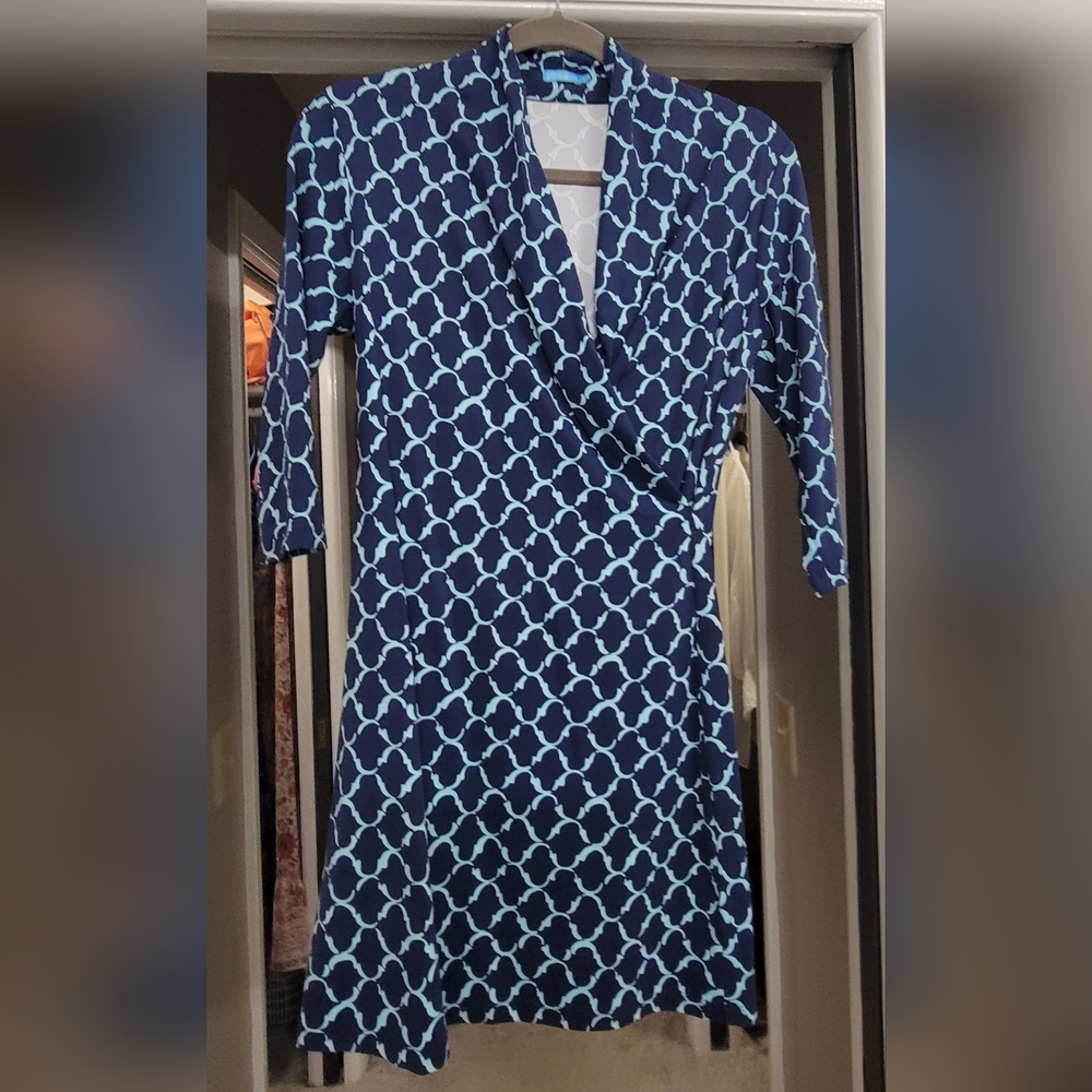 J. McLaughlin Blythe Faux Wrap Dress SZ Small  Blue aqua Catalina Cloth